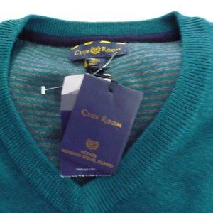 CLUB ROOM NEW men's merino wool blend teal V-neck pullover size L